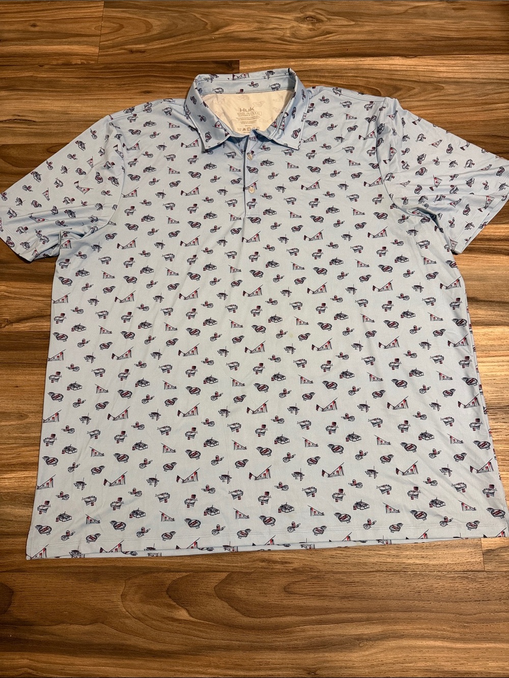 Huk Men’s XXXL Pursuit Performance Polo S/S Light Blue Graphic Print Fishing